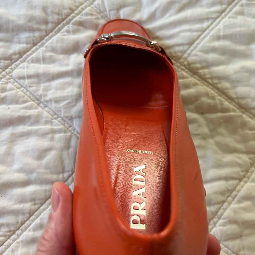 Prada Orange Leather Loafers with Silver Hardware - Picture 10 of 16